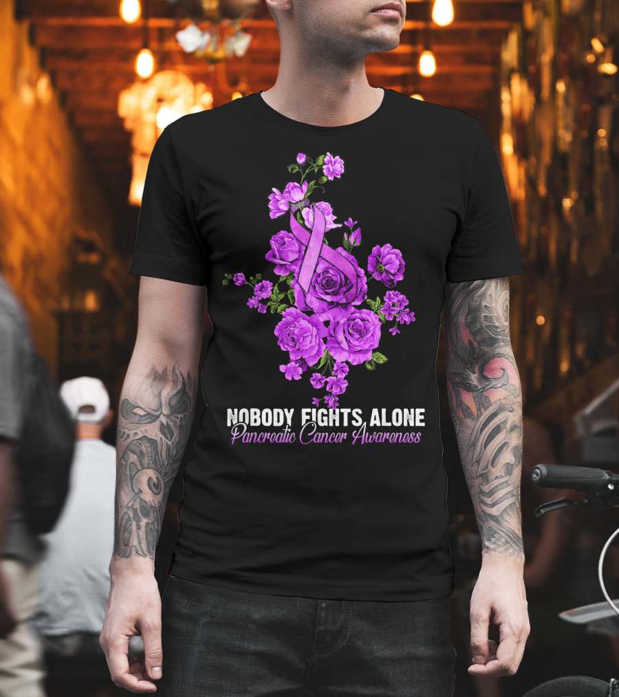 Nobody Fights Alone Pancreatic Cancer Awareness Flower T-Shirt