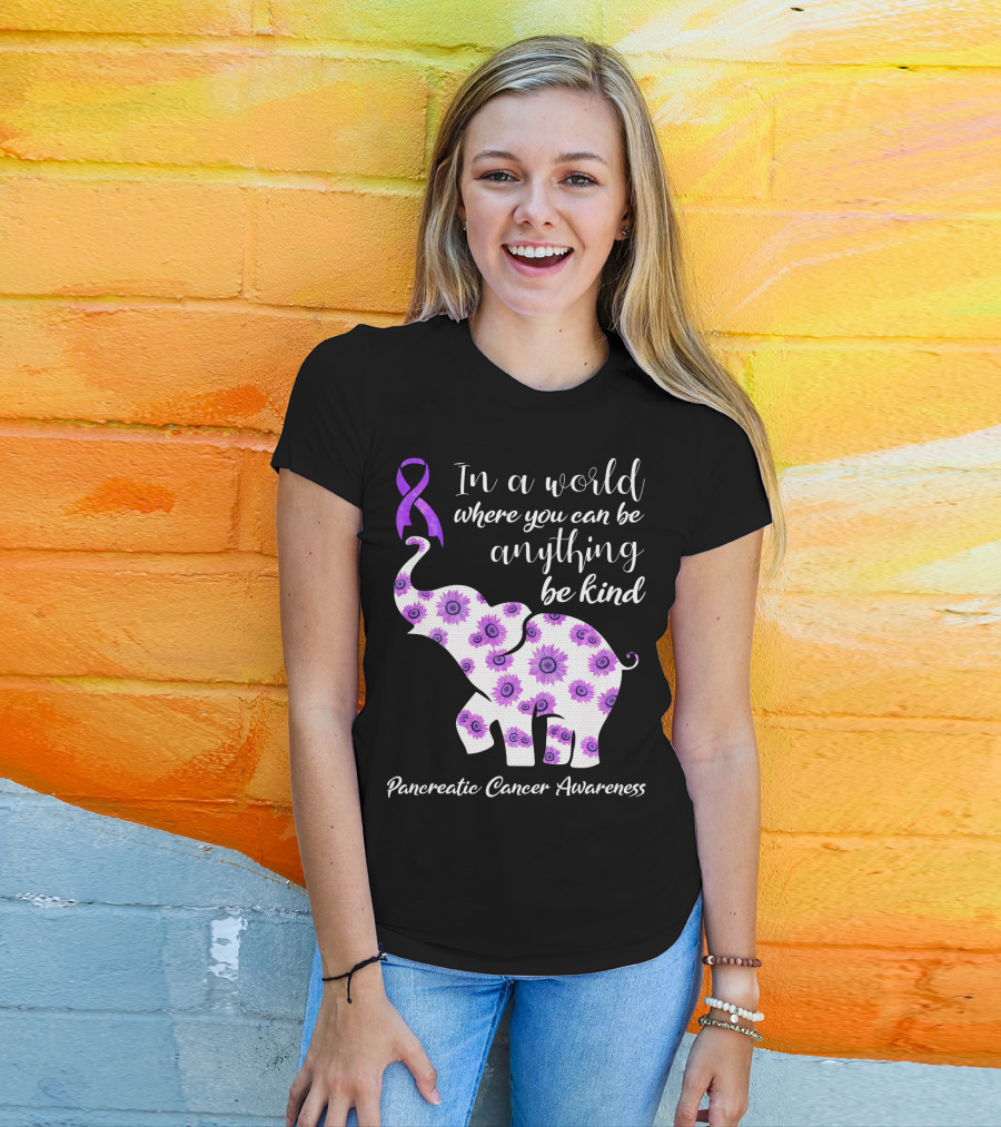 In A World Where You Can Be Anything Be Kind Pancreatic Cancer Awareness T-Shirt