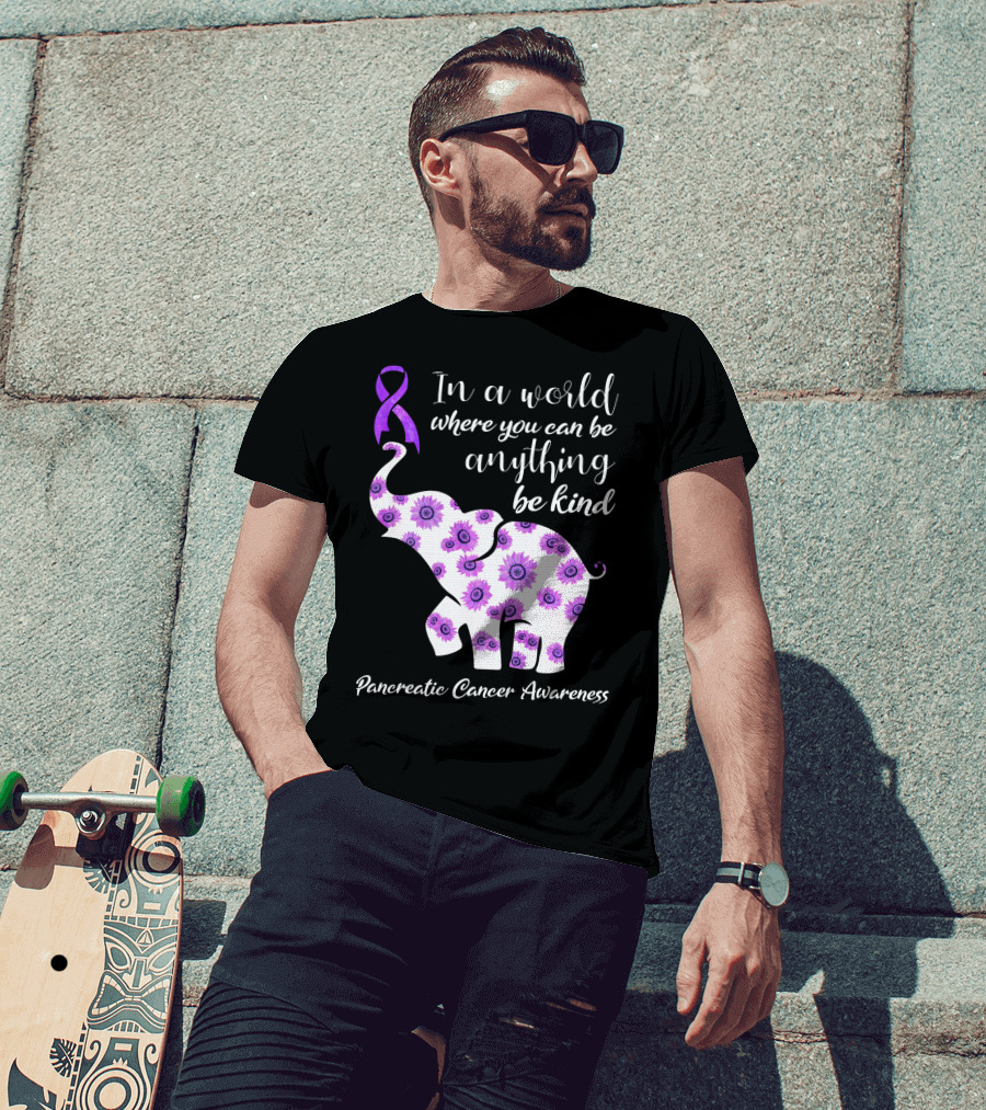 In A World Where You Can Be Anything Be Kind Pancreatic Cancer Awareness T-Shirt