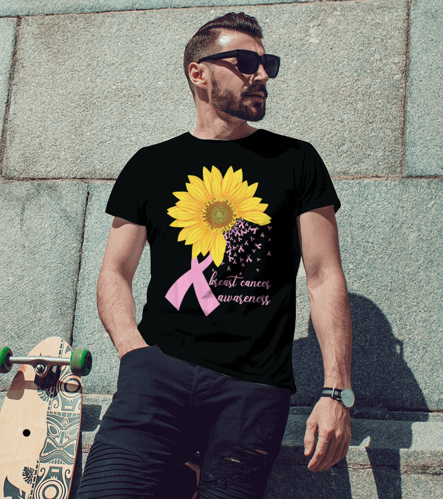Breast Cancer Awareness Sunflower Pink Ribbon T-Shirt
