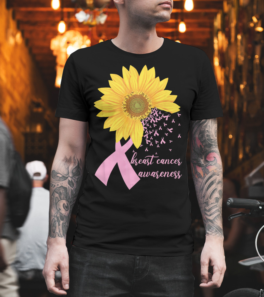 Breast Cancer Awareness Sunflower Pink Ribbon T-Shirt