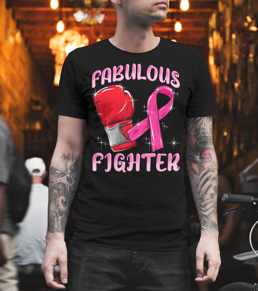 Fabulous Fighter Red Boxing Glove Pink Ribbon Breast Cancer Awareness T-Shirt