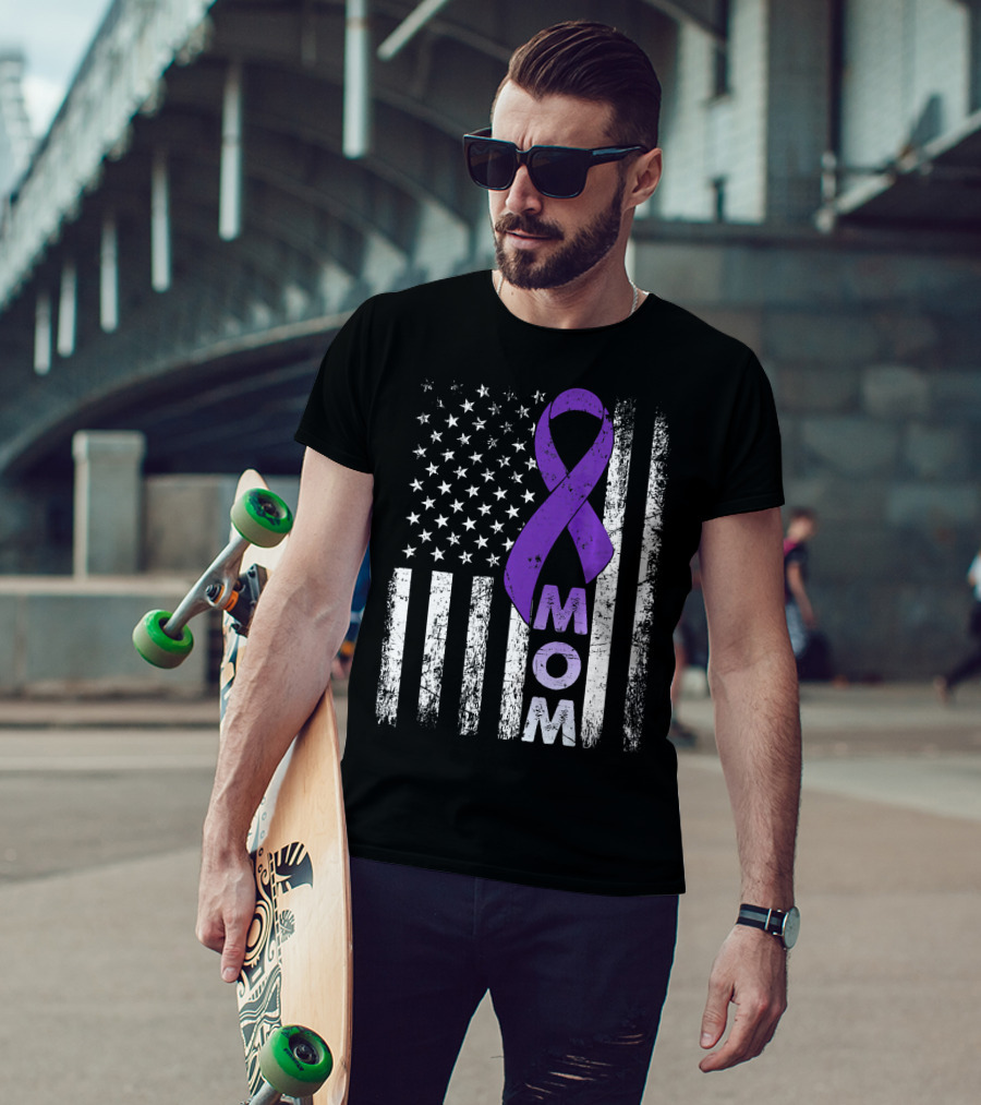 MOM American Flag Pancreatic Cancer Awareness T-Shirt