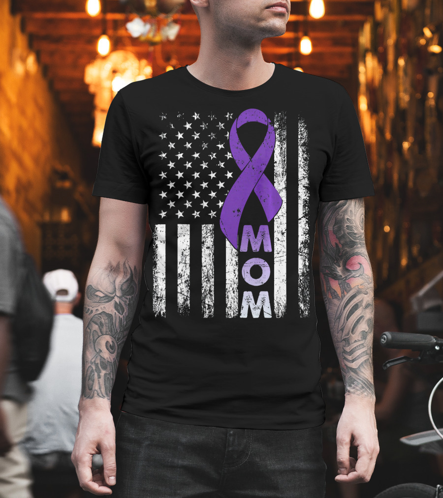 MOM American Flag Pancreatic Cancer Awareness T-Shirt