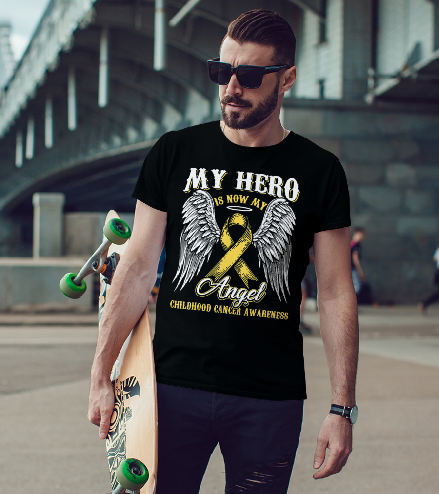 My Hero Is Now My Angel Childhood Cancer Awareness T-Shirt