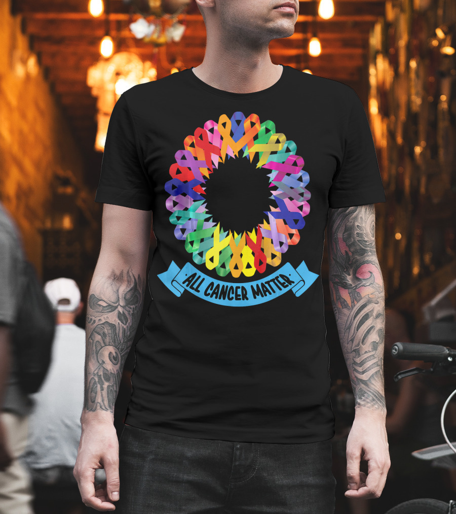 All Cancer Matter Colorful Awareness Ribbon Circle T-Shirt