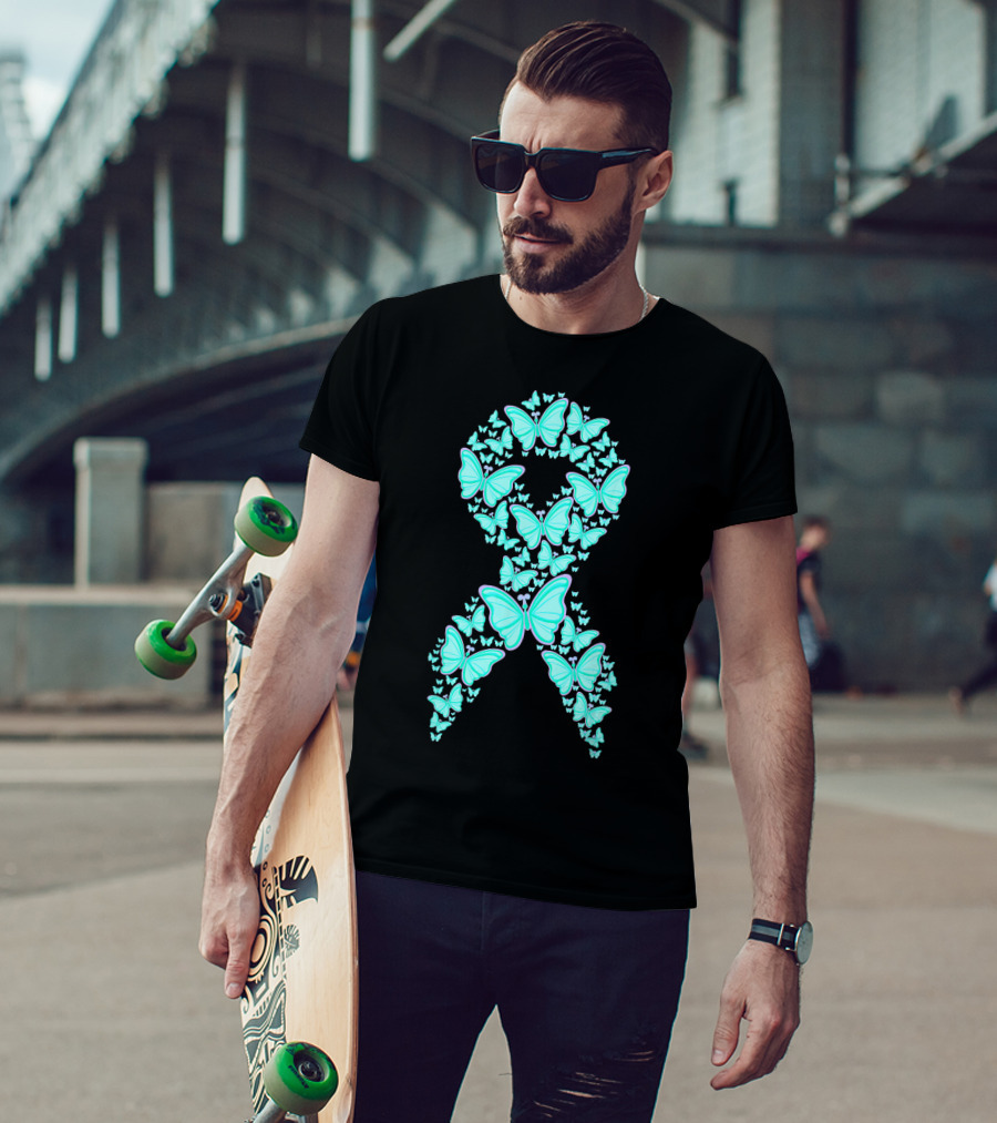 Ovarian Cancer Awareness Butterfly Ribbon Fighter T-Shirt