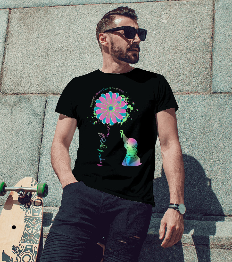 Metastatic Breast Cancer Awareness Hope Fight Cure Elephant Daisy Flower T-Shirt