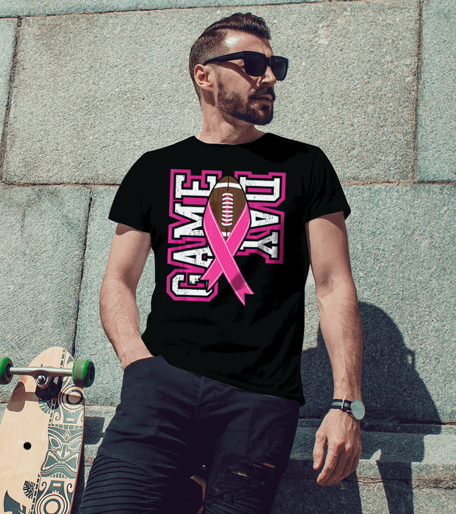 Game Day Breast Cancer Awareness Pink Ribbon Football T-Shirt