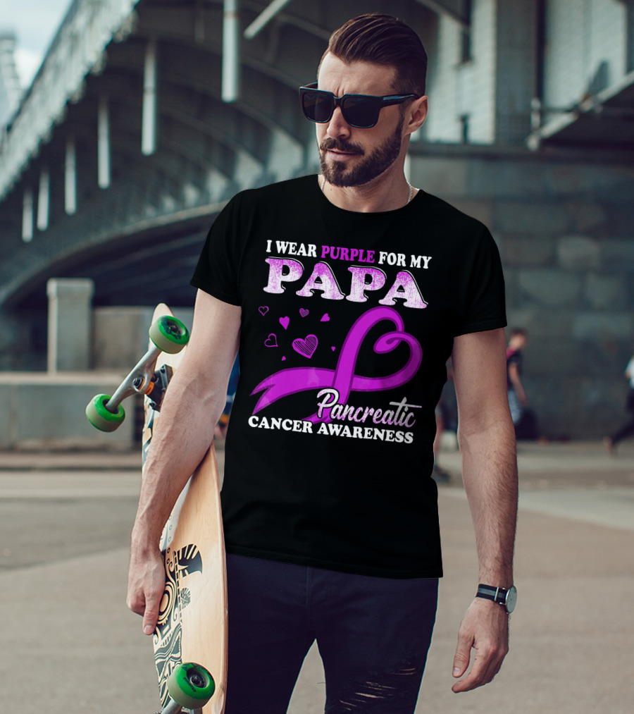 I Wear Purple For My Papa Pancreatic Cancer Awareness T-Shirt