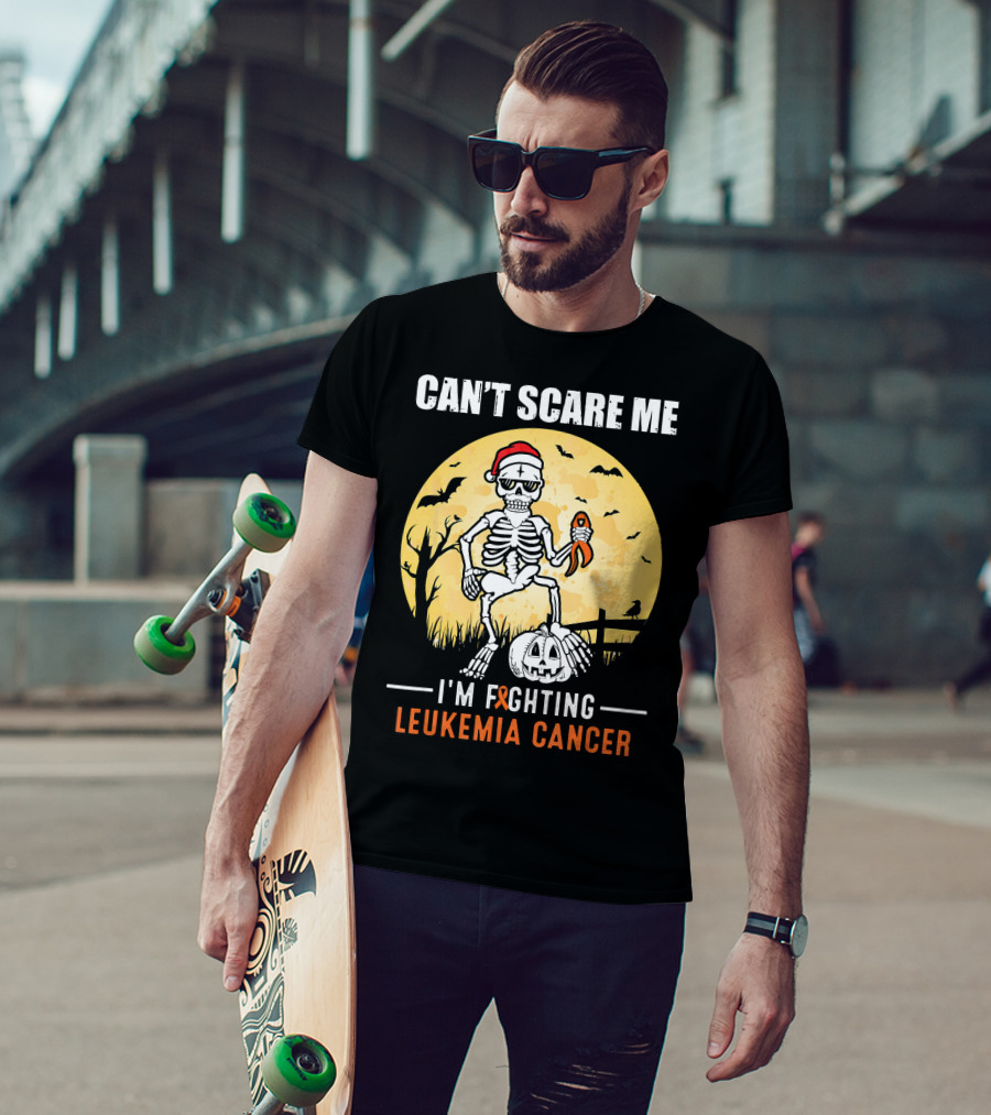 Can't Scare Me I'm Fighting Leukemia Cancer Halloween Skeleton T-Shirt