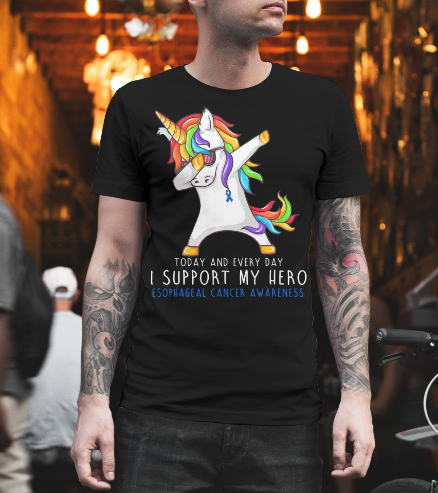 Today And Every Day I Support My Hero Esophageal Cancer Awareness Rainbow Unicorn T-Shirt