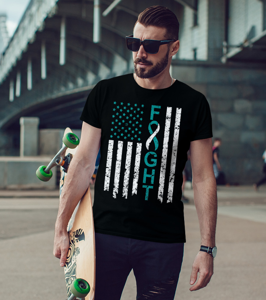 Fight Cervical Cancer Awareness American Flag T-Shirt