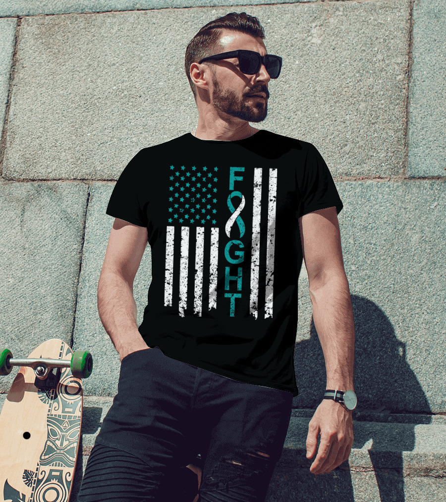 Fight Cervical Cancer Awareness American Flag T-Shirt