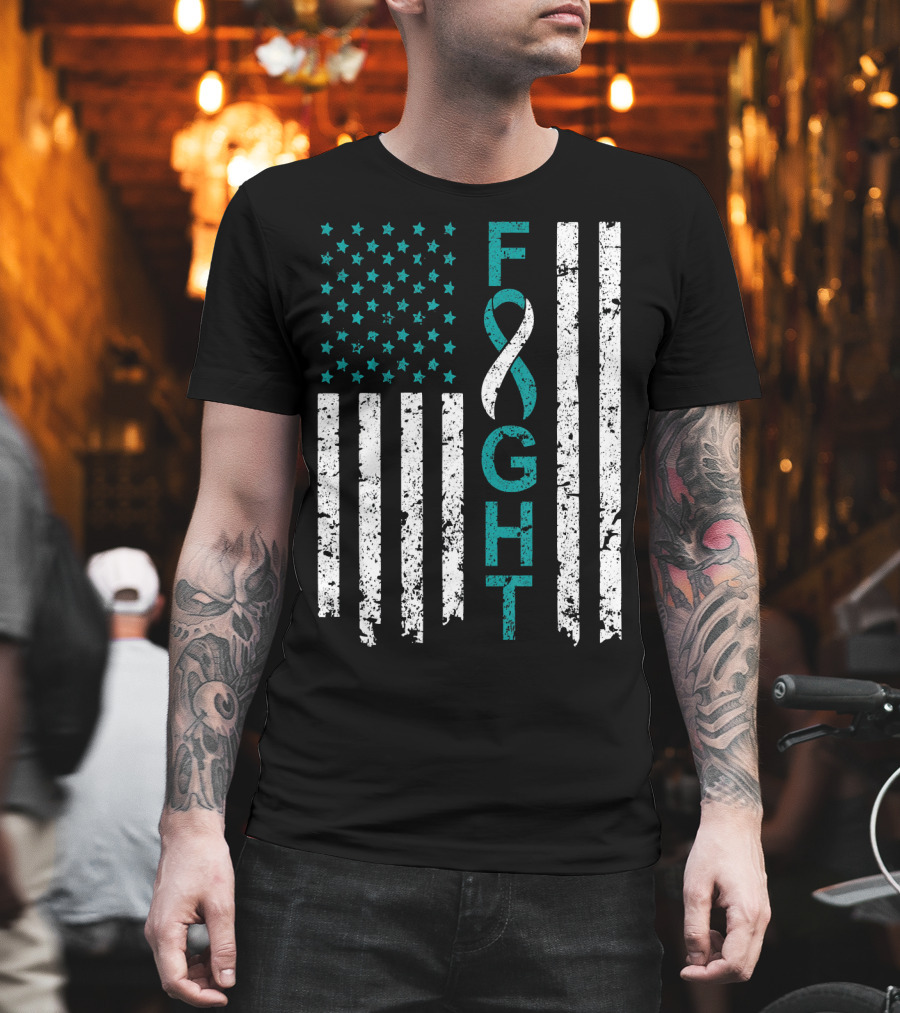 Fight Cervical Cancer Awareness American Flag T-Shirt