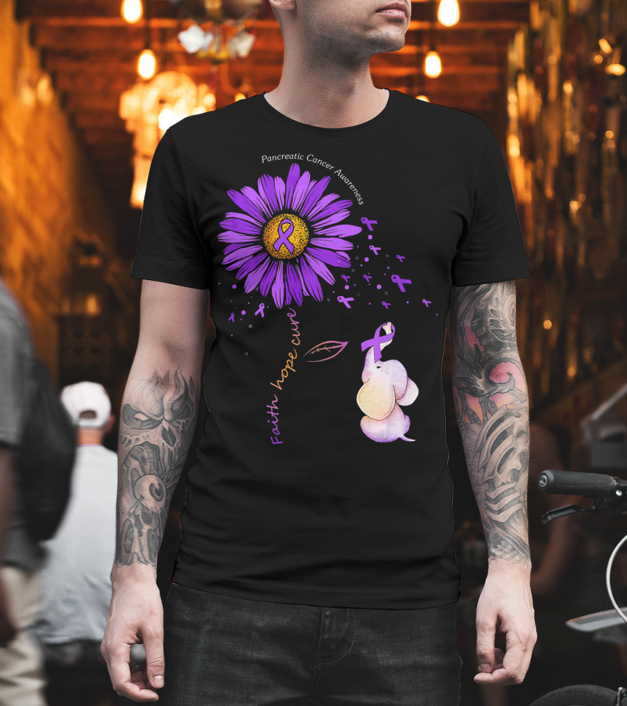 Faith Hope Cure Purple Daisy Flower Pancreatic Cancer Awareness T-Shirt