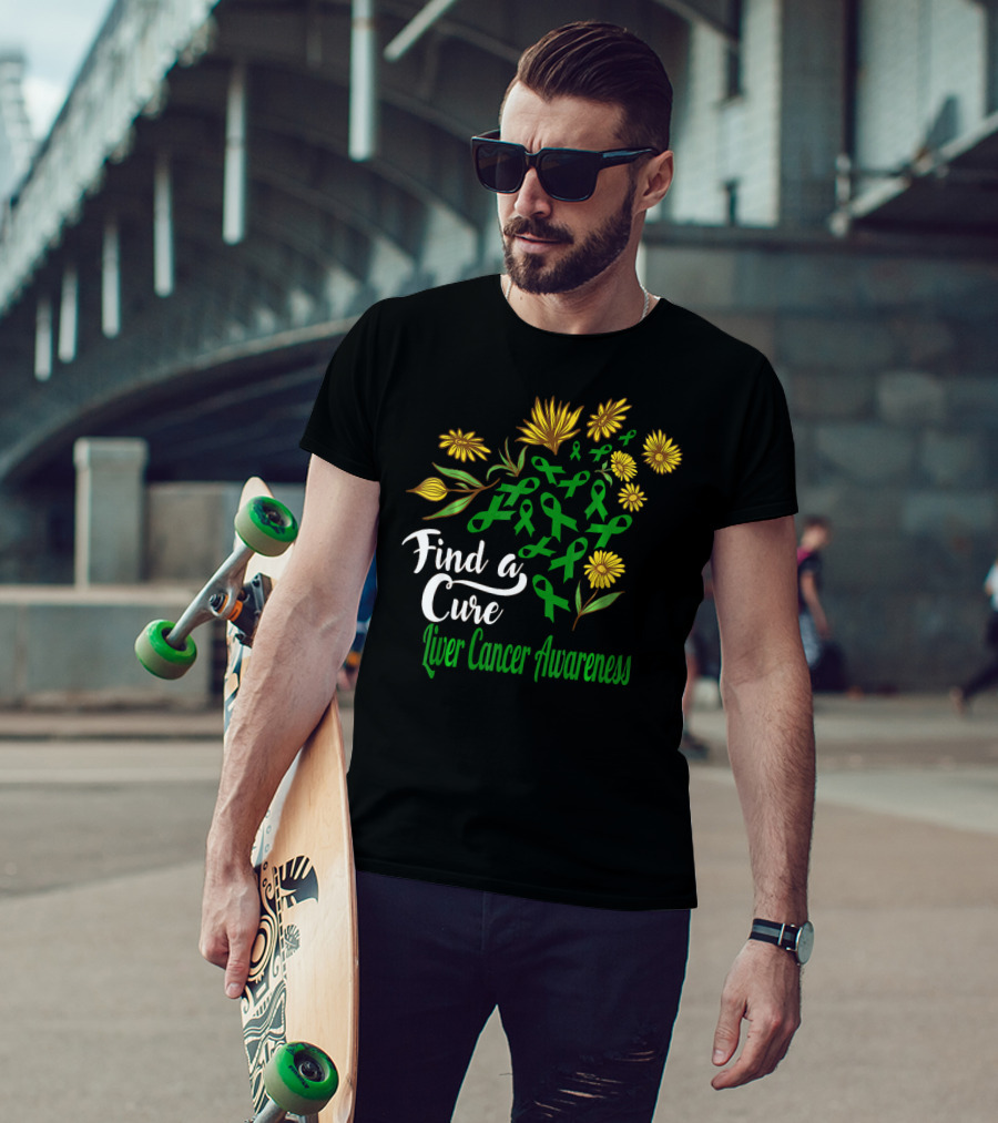 Find A Cure Liver Cancer Awareness Sunflower Ribbons T-Shirt