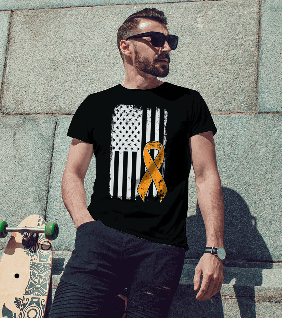 Leukemia Cancer Awareness Vintage US Flag Orange T-Shirt
