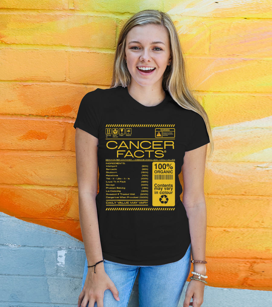 Cancer Facts Lives Intelligent Stubborn Loyal Organic Zodiac Sign T-Shirt