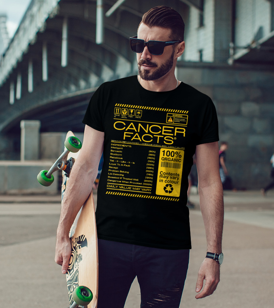 Cancer Facts Lives Intelligent Stubborn Loyal Organic Zodiac Sign T-Shirt