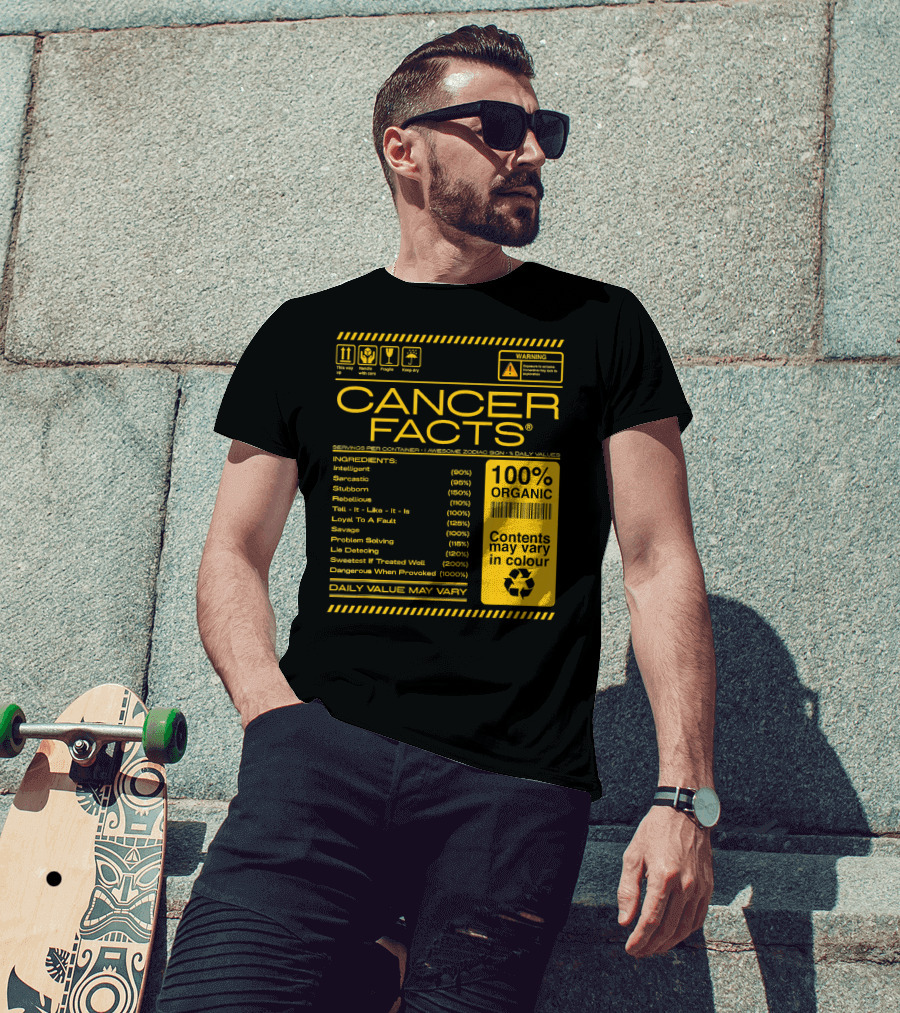 Cancer Facts Lives Intelligent Stubborn Loyal Organic Zodiac Sign T-Shirt