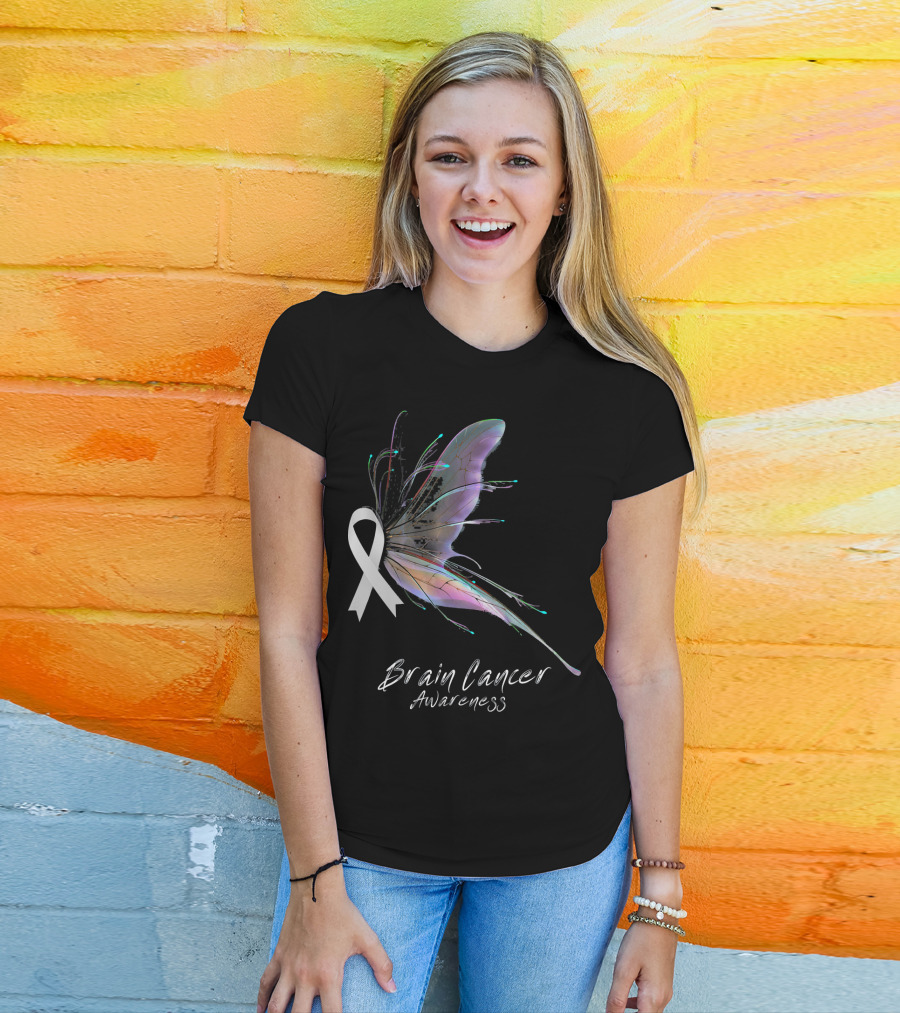 Brain Cancer Awareness Ribbon Butterfly T-Shirt