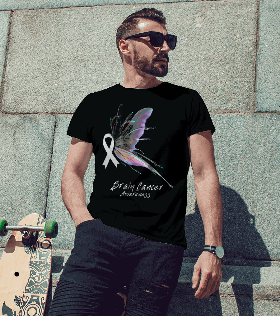 Brain Cancer Awareness Ribbon Butterfly T-Shirt