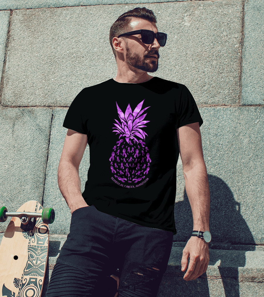 Pineapple With Purple Ribbons For Testicular Cancer Awareness T-Shirt