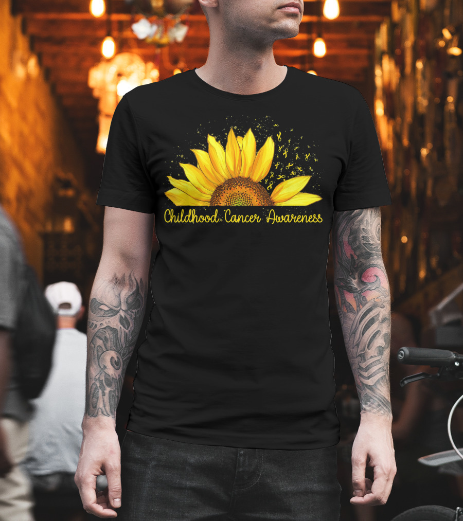 Hippie Sunflower Childhood Cancer Awareness Yellow T-Shirt