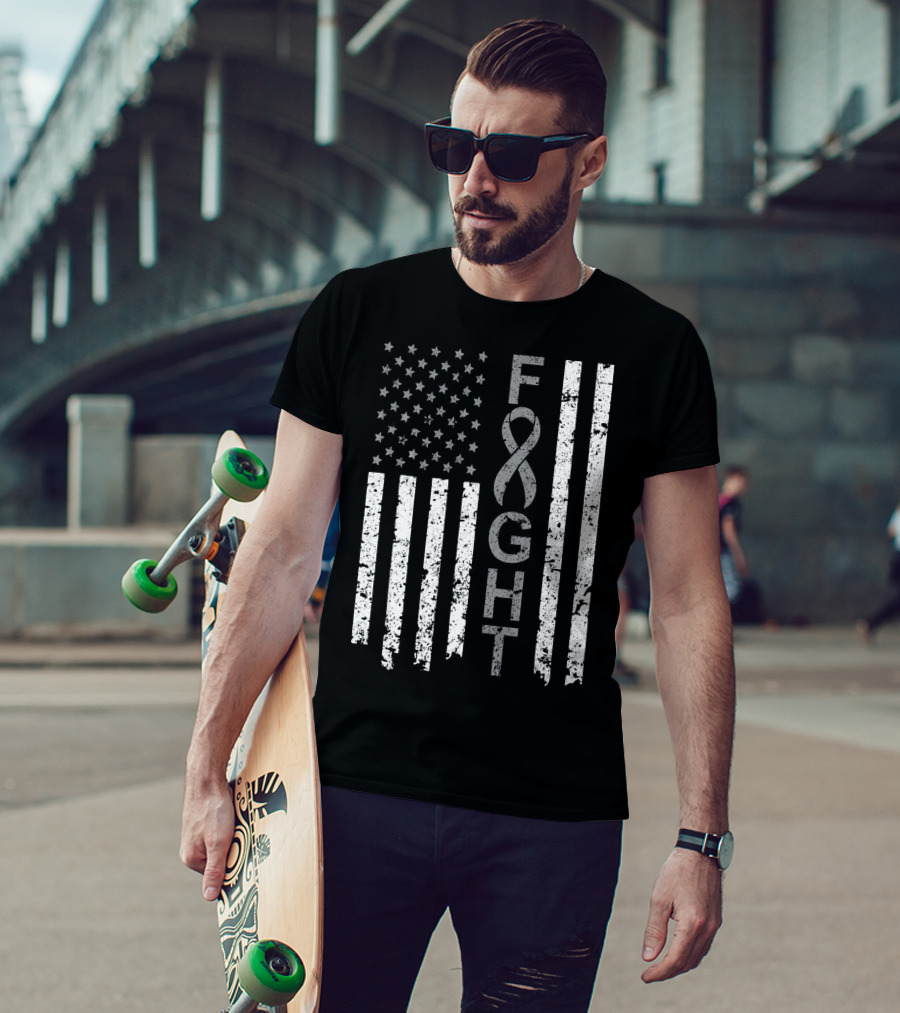 Brain Cancer Awareness Fight American Flag T-Shirt