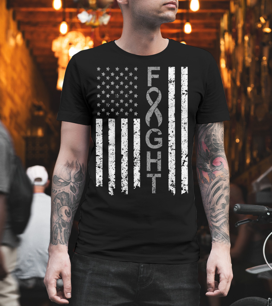 Brain Cancer Awareness Fight American Flag T-Shirt
