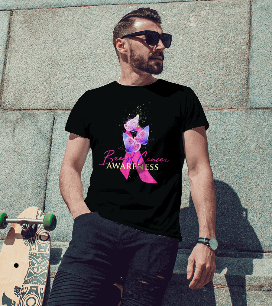 Breast Cancer Awareness Pink Ribbon Butterfly T-Shirt