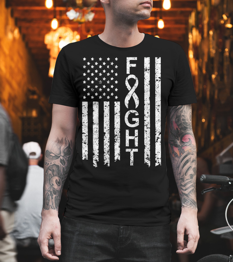 Lung Cancer Awareness American Flag Fight T-Shirt