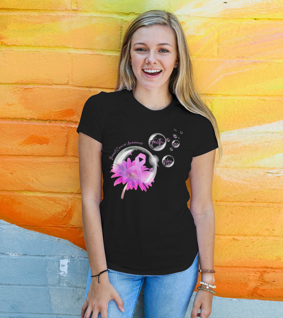 Breast Cancer Awareness Faith Hope Love Flower T-Shirt