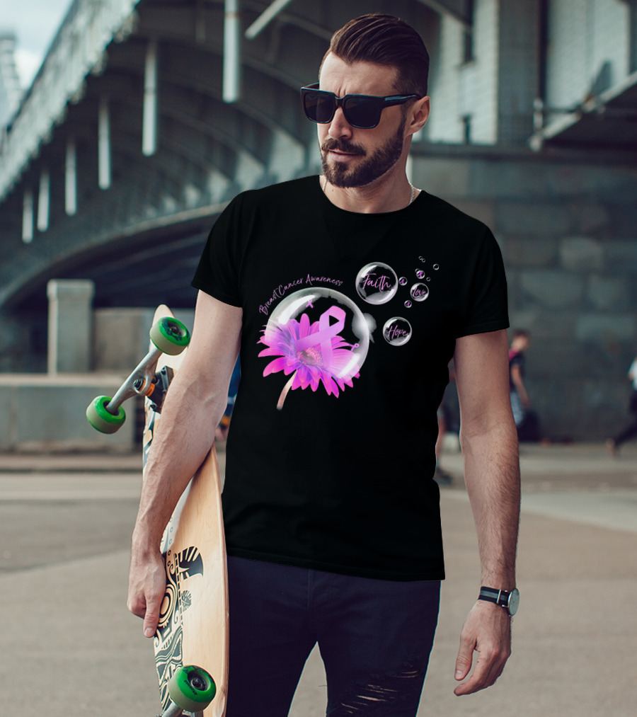 Breast Cancer Awareness Faith Hope Love Flower T-Shirt