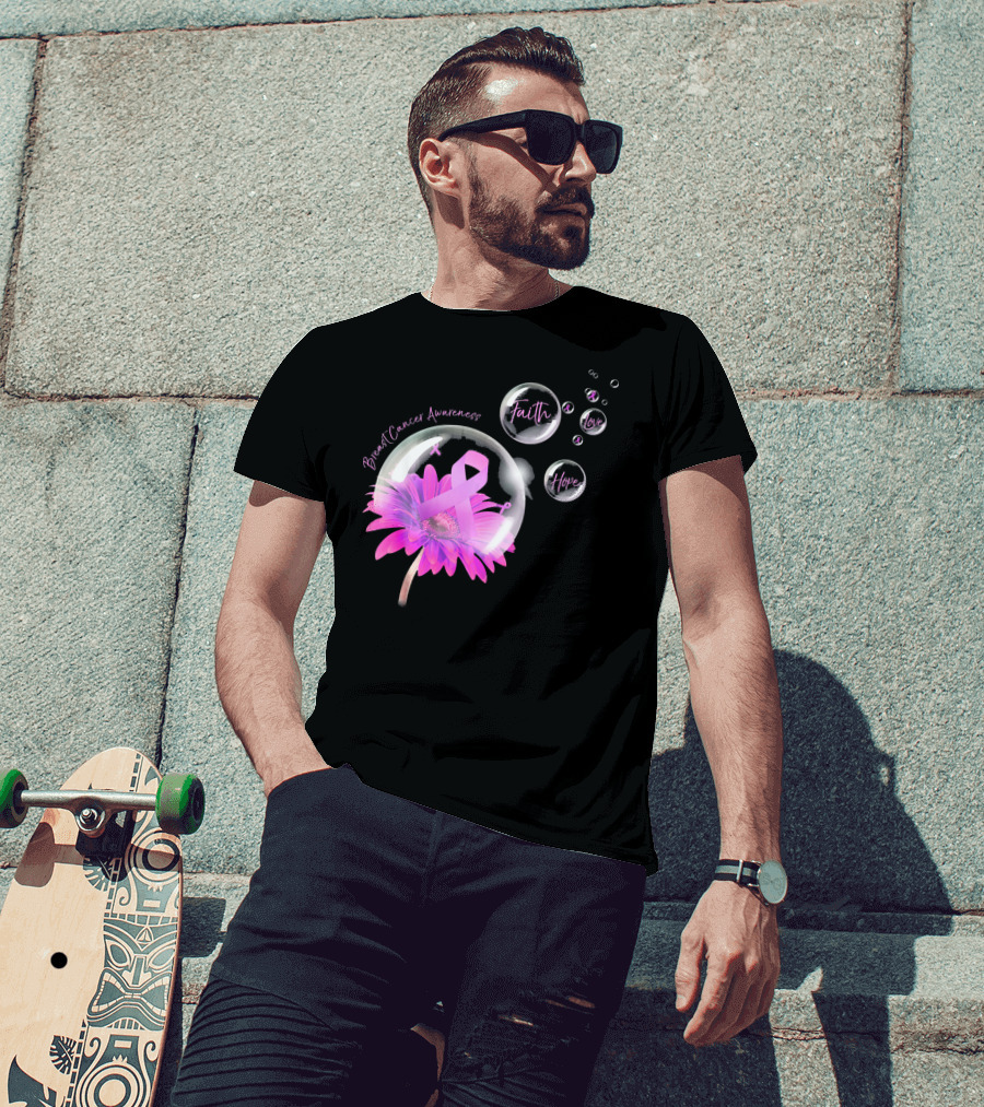 Breast Cancer Awareness Faith Hope Love Flower T-Shirt