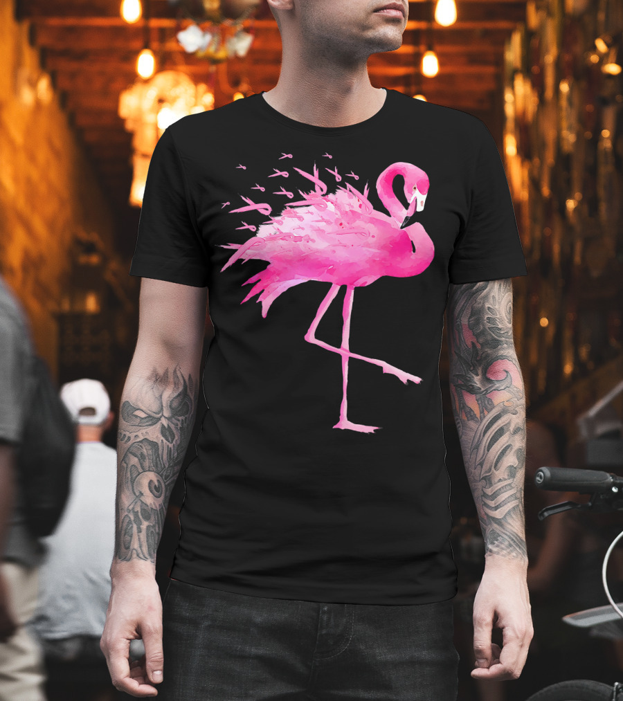 Flamingo Pink Ribbon Breast Cancer Awareness T-Shirt