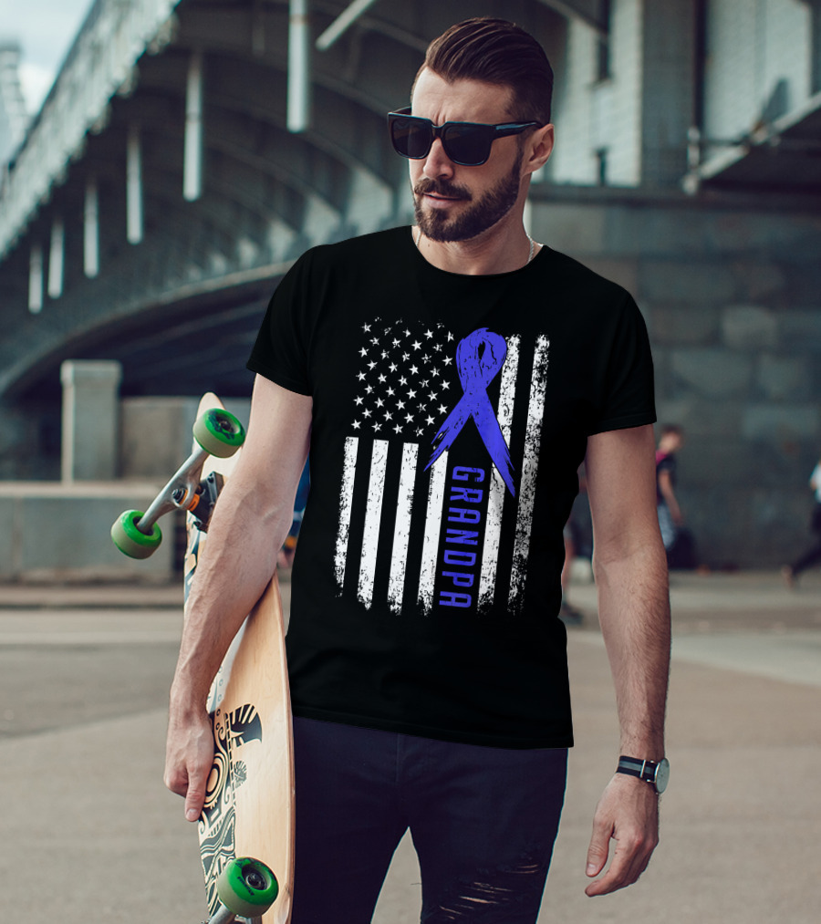 Grandpa American Flag Colon Cancer Awareness T-Shirt