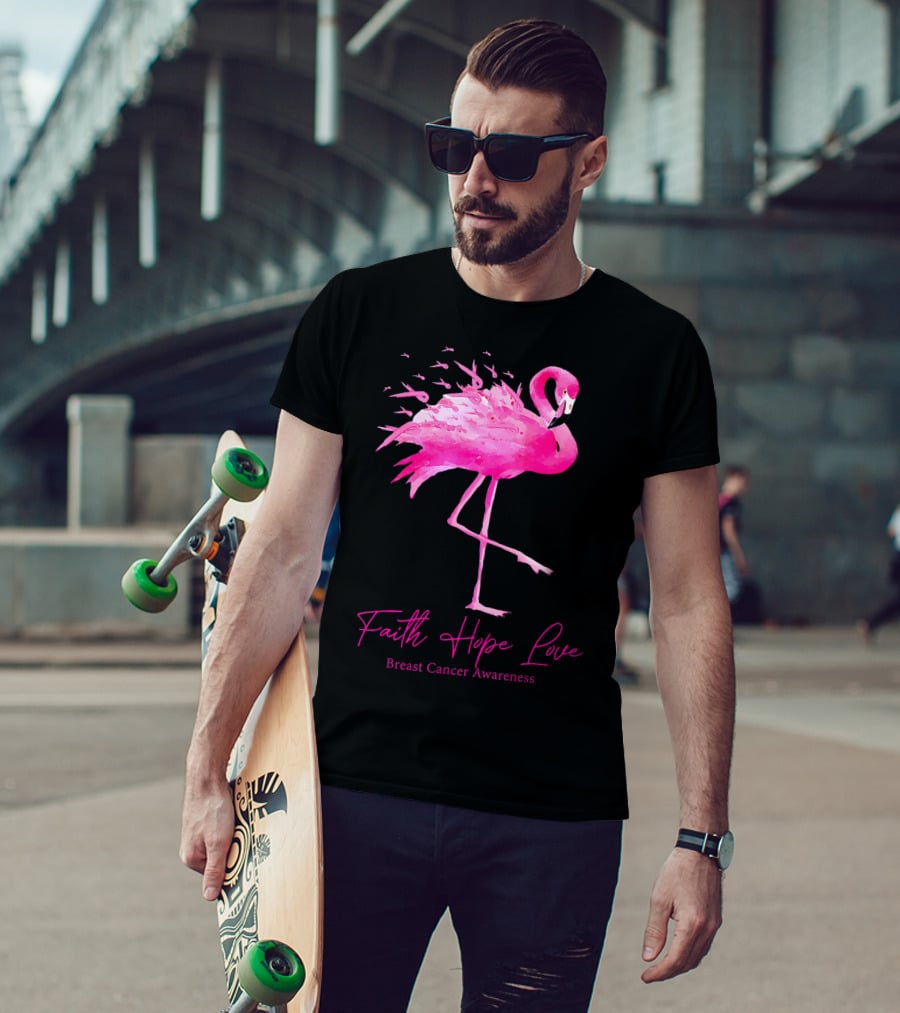 Faith Hope Love Flamingo Pink Breast Cancer Awareness T-Shirt