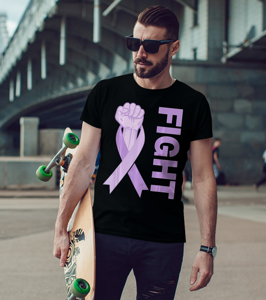 Fight Testicular Cancer Purple Ribbon Fist T-Shirt