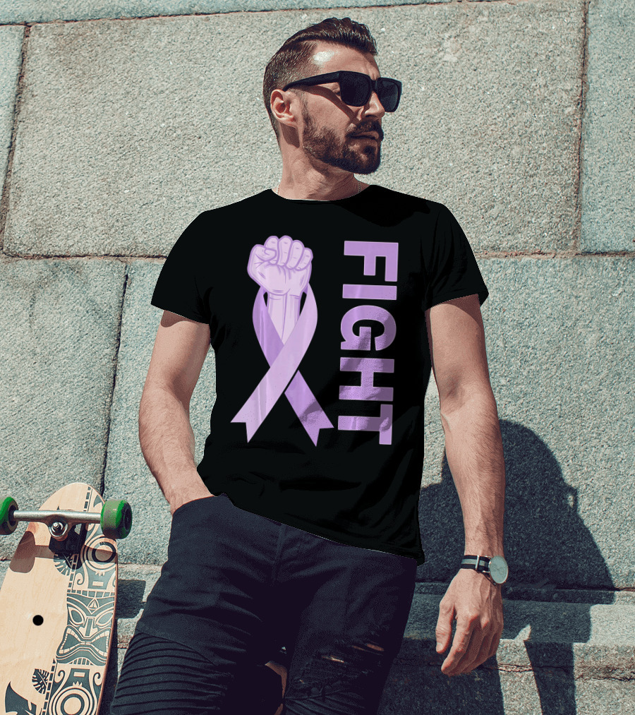 Fight Testicular Cancer Purple Ribbon Fist T-Shirt