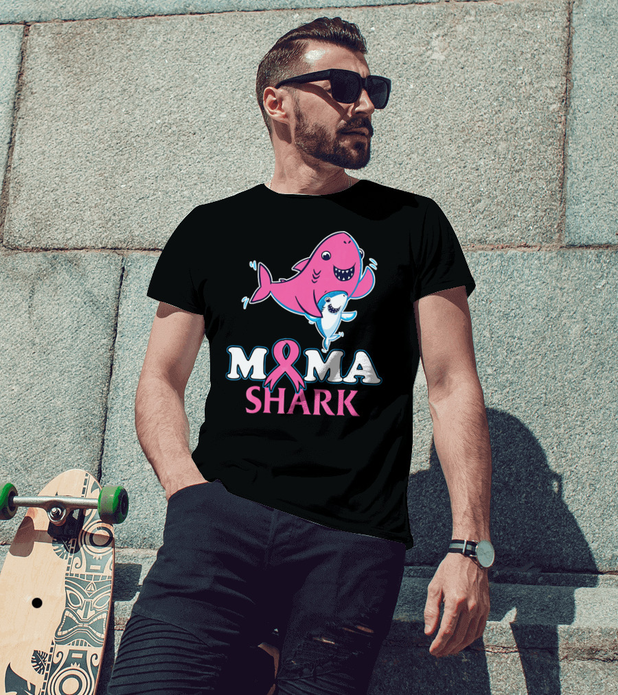 Mama Shark Breast Cancer Awareness Pink T-Shirt