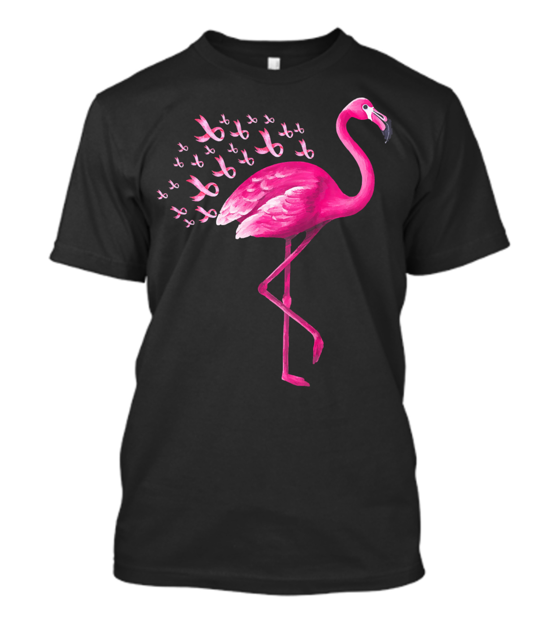 Pink Flamingo With Breast Cancer Awareness Ribbons T-Shirt