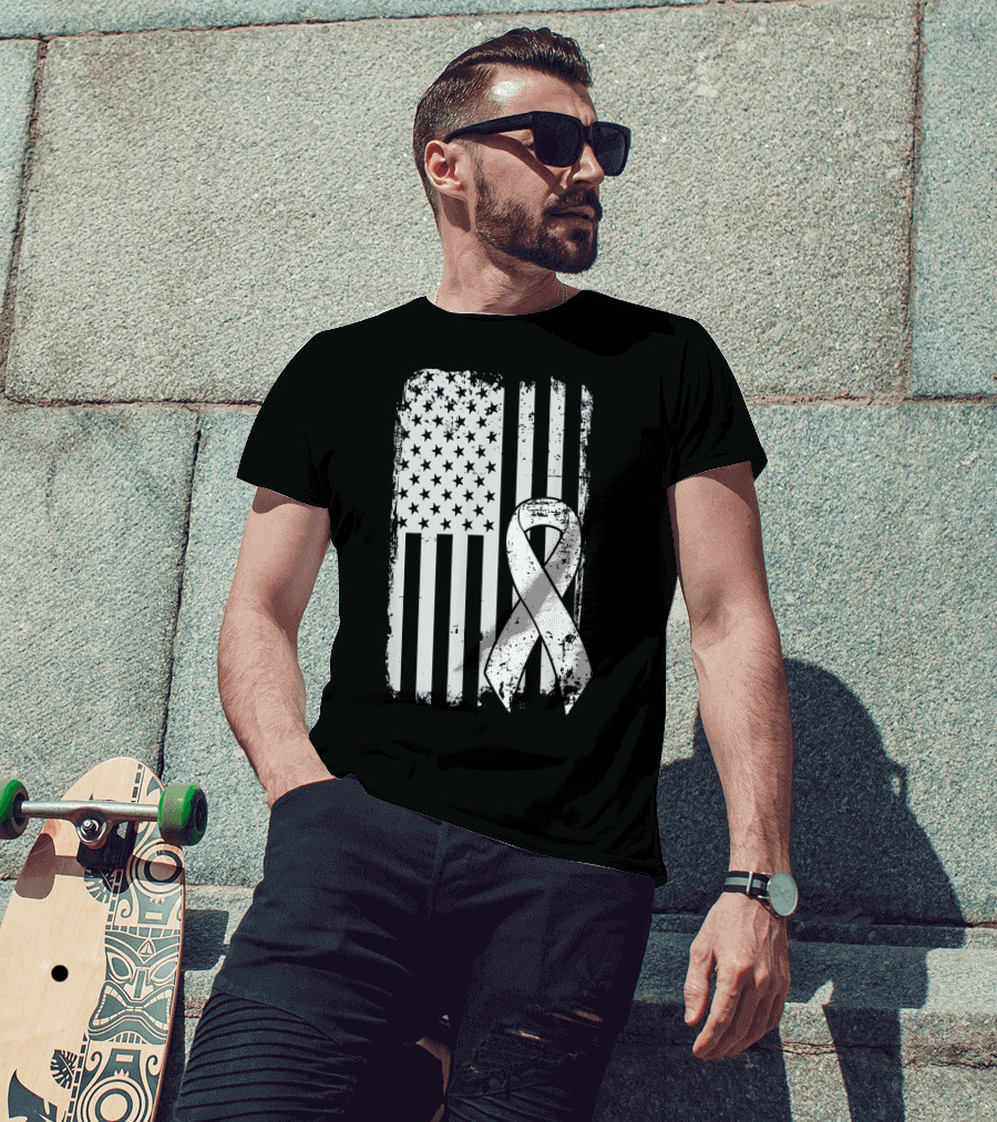 Mens Lung Cancer Awareness Distressed American Flag T-Shirt