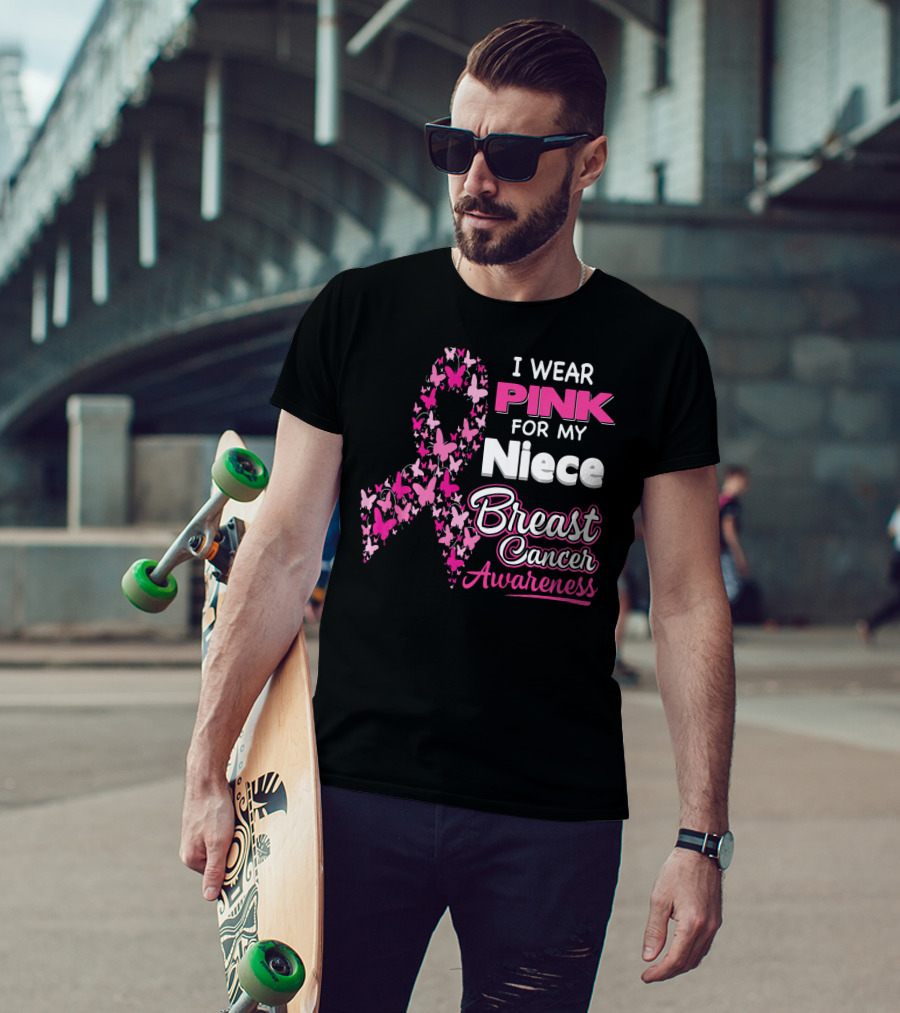 I Wear Pink For My Niece Breast Cancer Awareness Butterfly T-Shirt