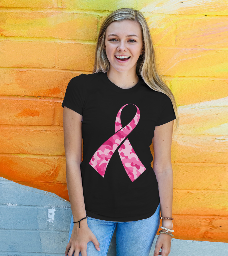 Pink Camouflage Ribbon Breast Cancer Awareness Month T-Shirt
