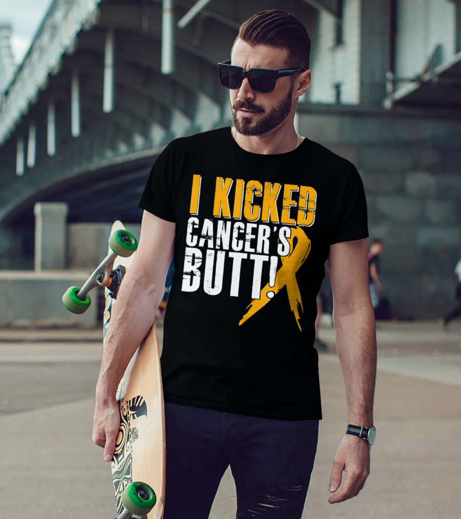 I Kicked Cancer's Butt Childhood Cancer Awareness Survivor T-Shirt