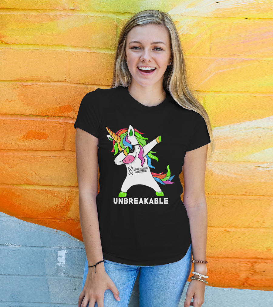 Unbreakable Lung Cancer Awareness Unicorn Warrior T-Shirt