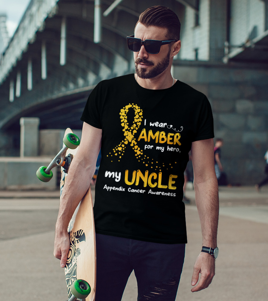 I Wear Amber For My Hero My Uncle Appendix Cancer Awareness T-Shirt