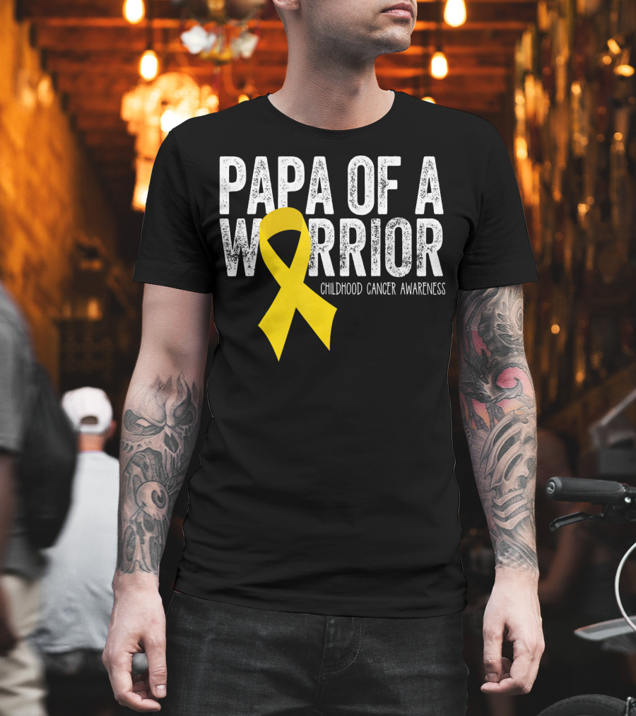 Papa Of A Warrior Childhood Cancer Awareness T-Shirt